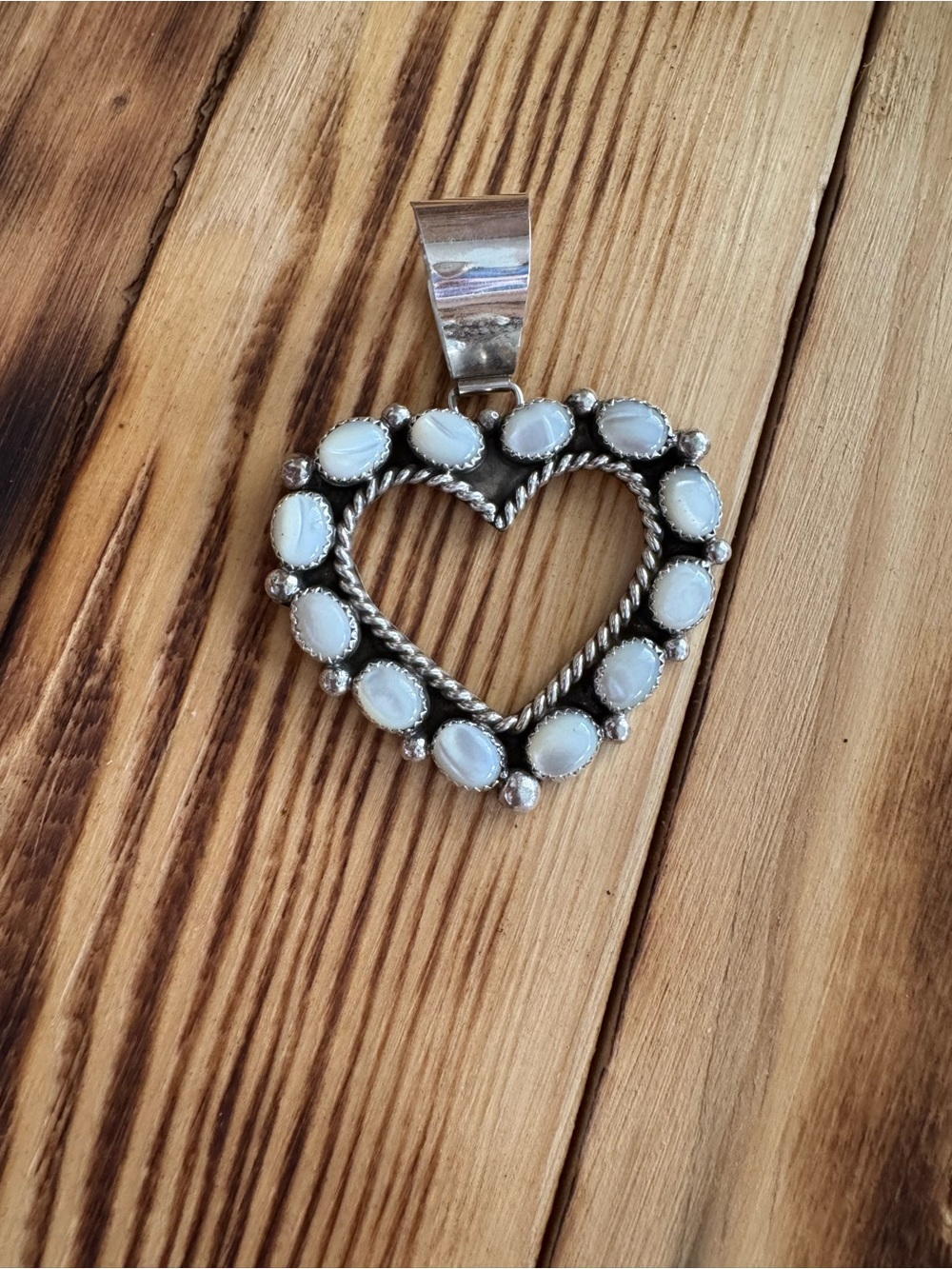Native American Sterling silver Mother of Pearl heart pendant
